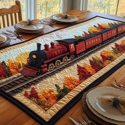 Red Train Through Autumn Woods Table Runner - Made to Order TABLE928