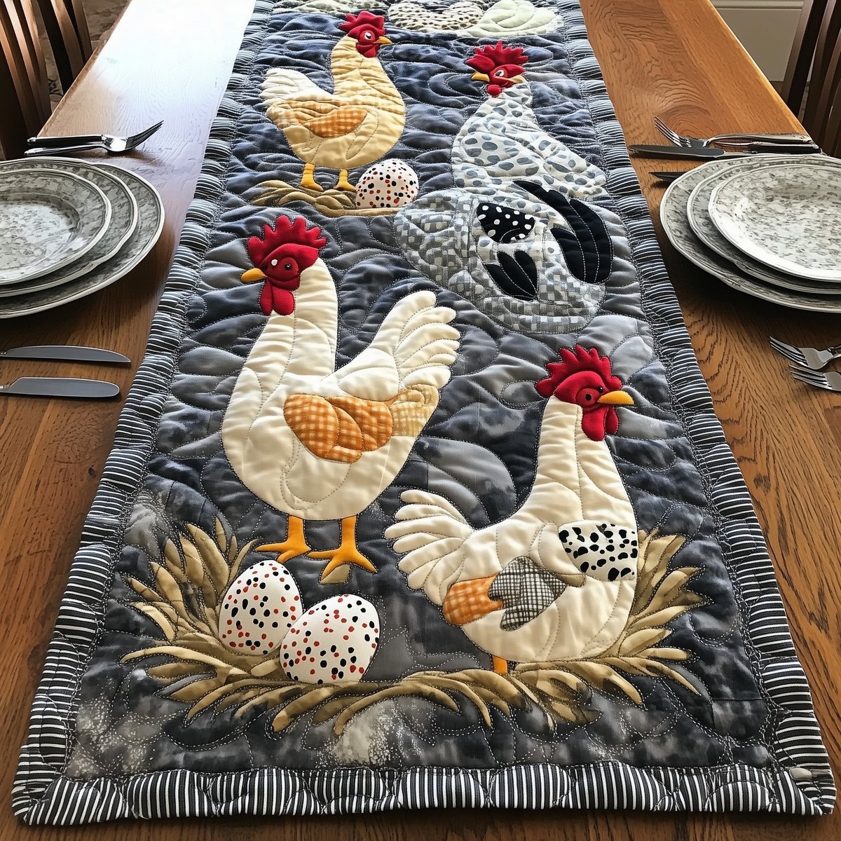 Rooster and Hen with Eggs Table Runner - Made to Order TABLE928