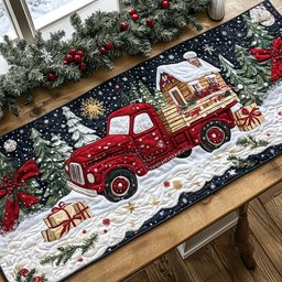 Red Truck Hauling a Christmas Tree Table Runner - Made to Order TABLE928
