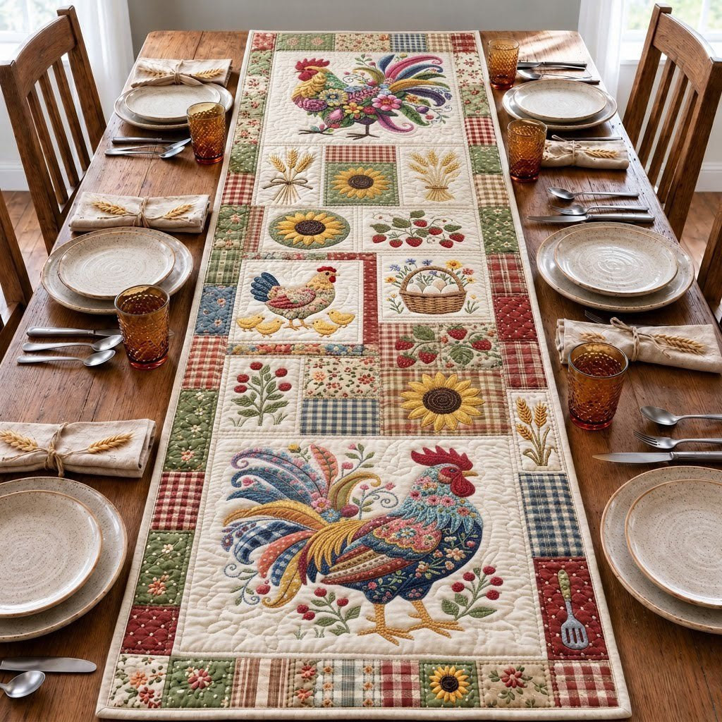 Rooster with Sunflower Sampler Squares Table Runner - Made to Order TABLE928