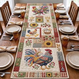 Rooster with Sunflower Sampler Squares Table Runner - Made to Order TABLE928