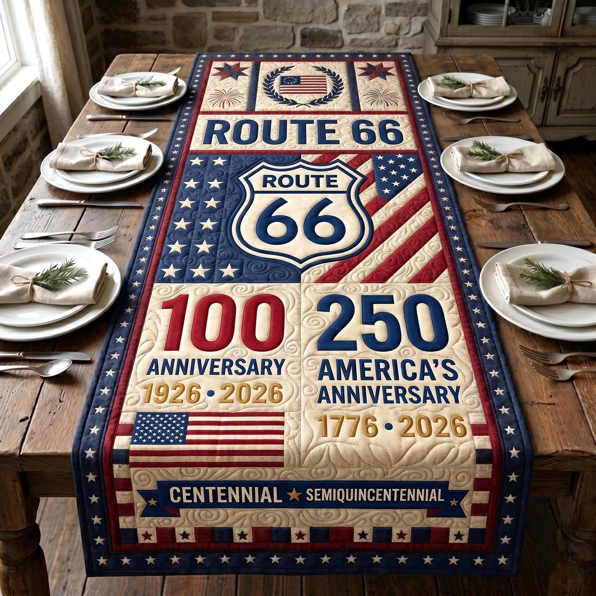 Route 66 Centennial and Semiquincentennial Table Runner - Made to Order TABLE928