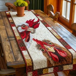 Rooster Close Up on Cream Table Runner - Made to Order TABLE928