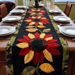 Red and Yellow Sunflower on Black Table Runner - Made to Order TABLE928