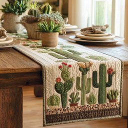 Row of Cactus on Cream Table Runner - Made to Order TABLE928
