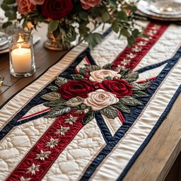 Roses with Red White Blue Ribbons Table Runner - Made to Order TABLE928
