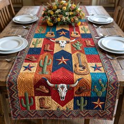 Red Western Blocks with Longhorn Skull Table Runner - Made to Order TABLE928