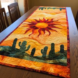 Red Sun Above Orange Desert Cactus Table Runner - Made to Order TABLE928