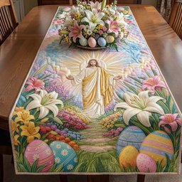 Risen Christ Among Lilies and Eggs Table Runner - Made to Order TABLE928