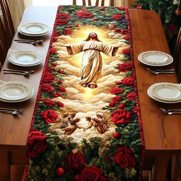 Risen Christ Above Red Roses Table Runner - Made to Order TABLE928