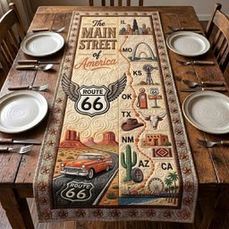 Route 66 Street of America Map Table Runner - Made to Order TABLE928