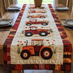 Red and Orange Farm Tractors Table Runner - Made to Order TABLE928