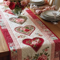 Rose Hearts on Pink Stripes Table Runner - Made to Order TABLE928