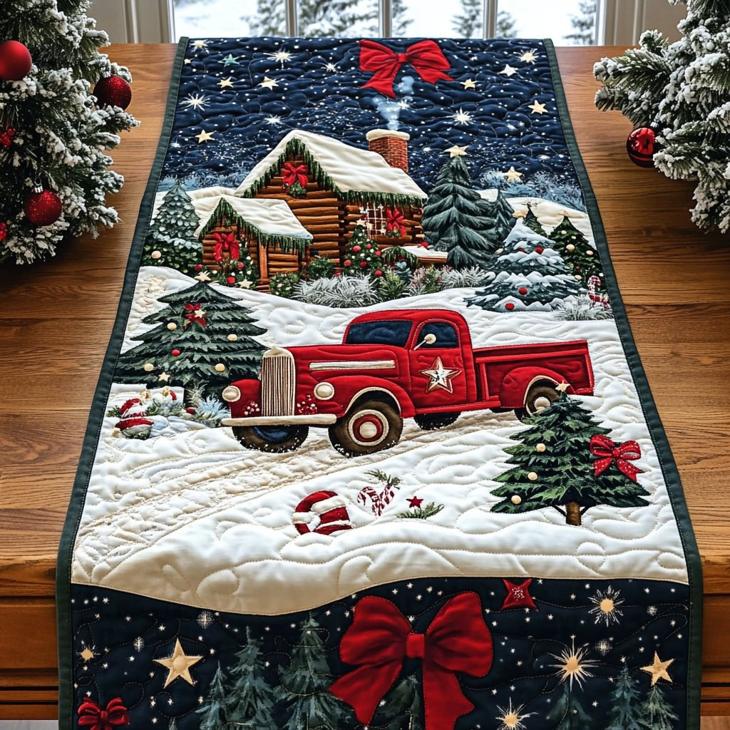 Red Truck Winter Journey Table Runner - Made to Order TABLE928