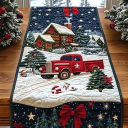 Red Truck Winter Journey Table Runner - Made to Order TABLE928
