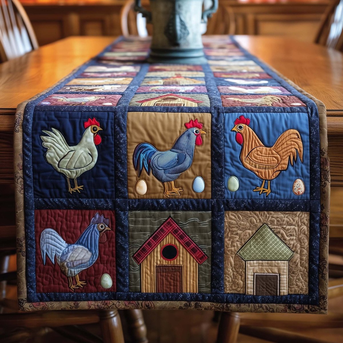 Roosters Eggs and Birdhouse Blocks Table Runner - Made to Order TABLE928