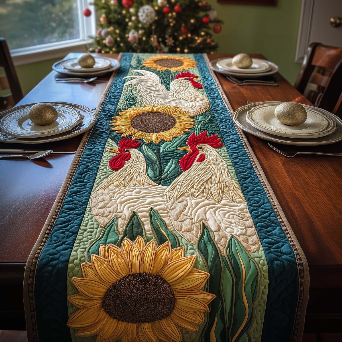 Rooster Sunflowers Table Runner - Made to Order TABLE928