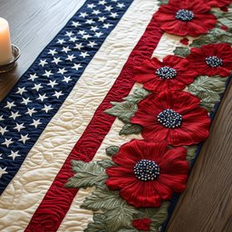 Red Poppies on the Flag Table Runner - Made to Order TABLE928