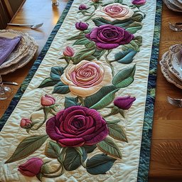 Roses on Cream and Pink Table Runner - Made to Order TABLE928