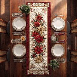 Regal Poinsettia Stripe Table Runner - Made to Order TABLE928