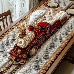 Red Train on Snowy Track Table Runner - Made to Order TABLE928