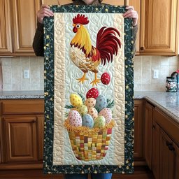 Rooster Above Checkered Egg Basket Table Runner - Made to Order TABLE928