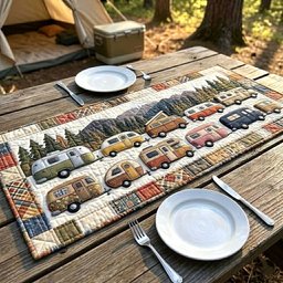 Row of Vintage Camper Vans Table Runner - Made to Order TABLE928
