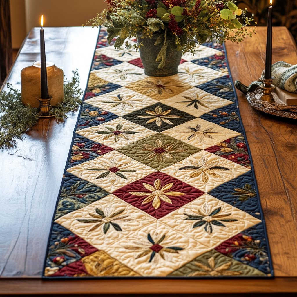 Red and Navy Diamond Blocks Table Runner - Made to Order TABLE928