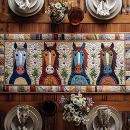 Row of Horse Heads with Flowers Table Runner - Made to Order TABLE928