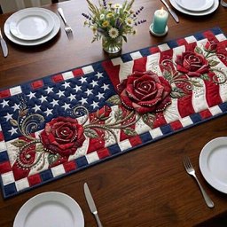 Red Roses on the Flag Table Runner - Made to Order TABLE928