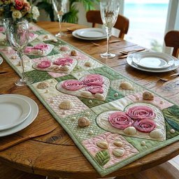 Rose Hearts on Green Blocks Table Runner - Made to Order TABLE928