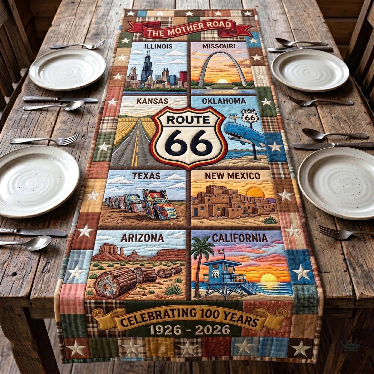 Route 66 States Centennial Collage Table Runner - Made to Order TABLE928
