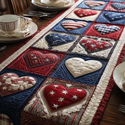 Red White and Blue Heart Blocks Table Runner - Made to Order TABLE928