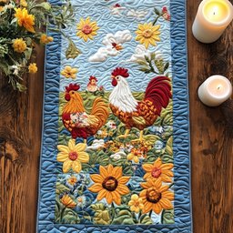 Rooster and Hen Among Sunflowers Table Runner - Made to Order TABLE928