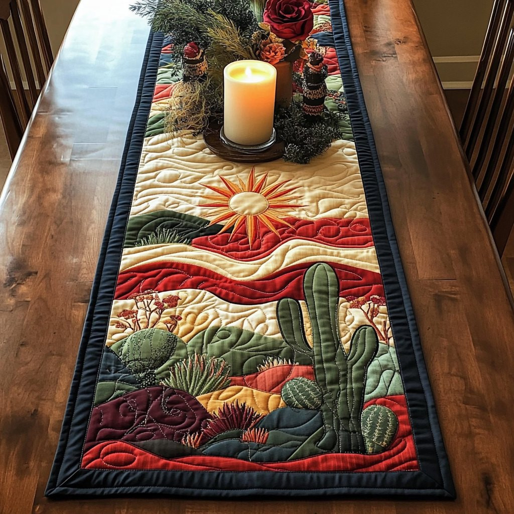 Red Desert Sun with Cactus Table Runner - Made to Order TABLE928