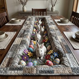 Rabbits in Grey Stone Garden Nook Table Runner - Made to Order TABLE928