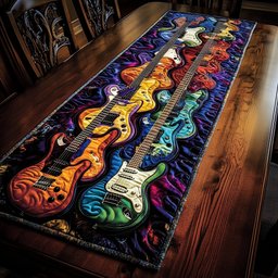 Rainbow Row of Electric Guitars Table Runner - Made to Order TABLE928