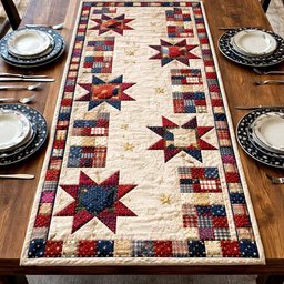 Red and Blue Quilt Stars Table Runner - Made to Order TABLE928
