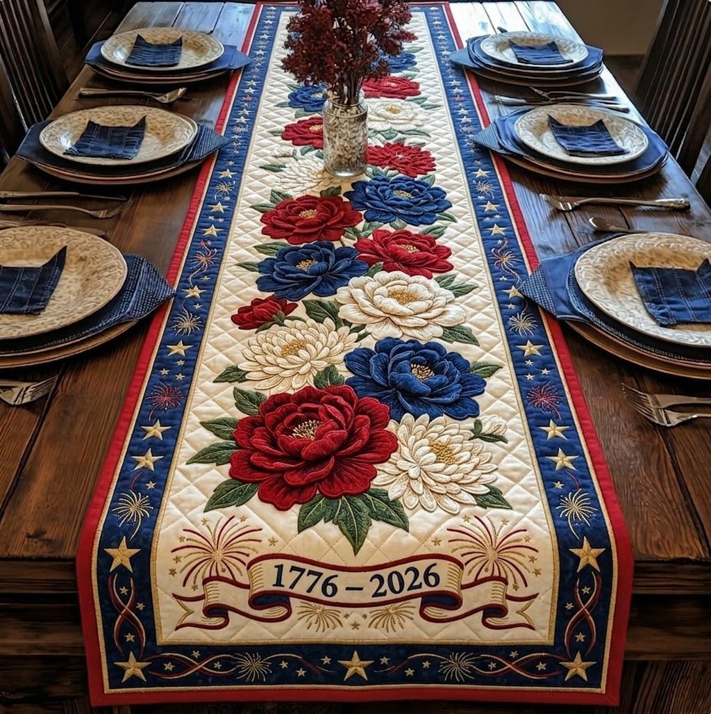 Red and Blue Roses 1776 to 2026 Table Runner - Made to Order TABLE928