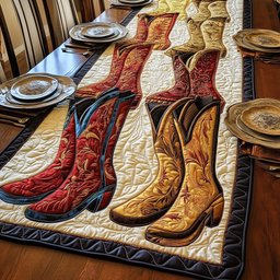 Red and Cream Boots in Pairs Table Runner - Made to Order TABLE928