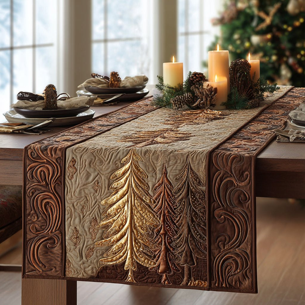 Quilted Pine Tree in Beige Table Runner - Made to Order TABLE928