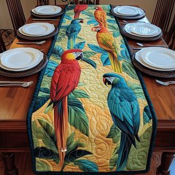 Red and Blue Macaws on Gold Table Runner - Made to Order TABLE928