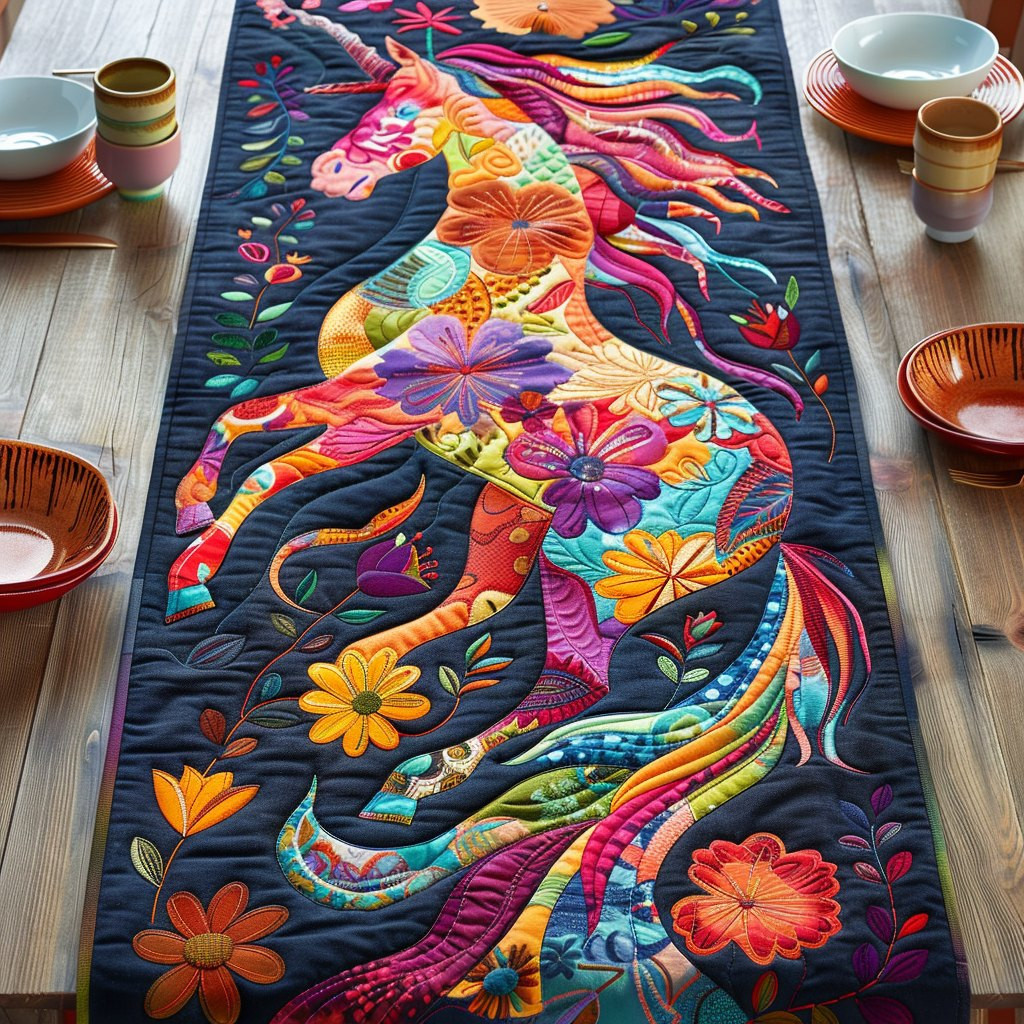 Rainbow Horse with Flowing Mane Table Runner - Made to Order TABLE928