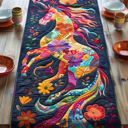 Rainbow Horse with Flowing Mane Table Runner - Made to Order TABLE928