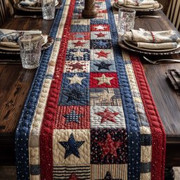 Red and Blue Star Blocks Table Runner - Made to Order TABLE928