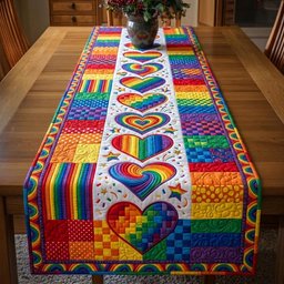 Rainbow Hearts with Striped Blocks Table Runner - Made to Order TABLE928