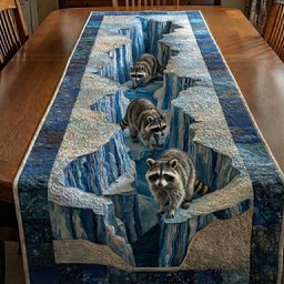 Raccoons on Blue Ice Ledge Table Runner - Made to Order TABLE928