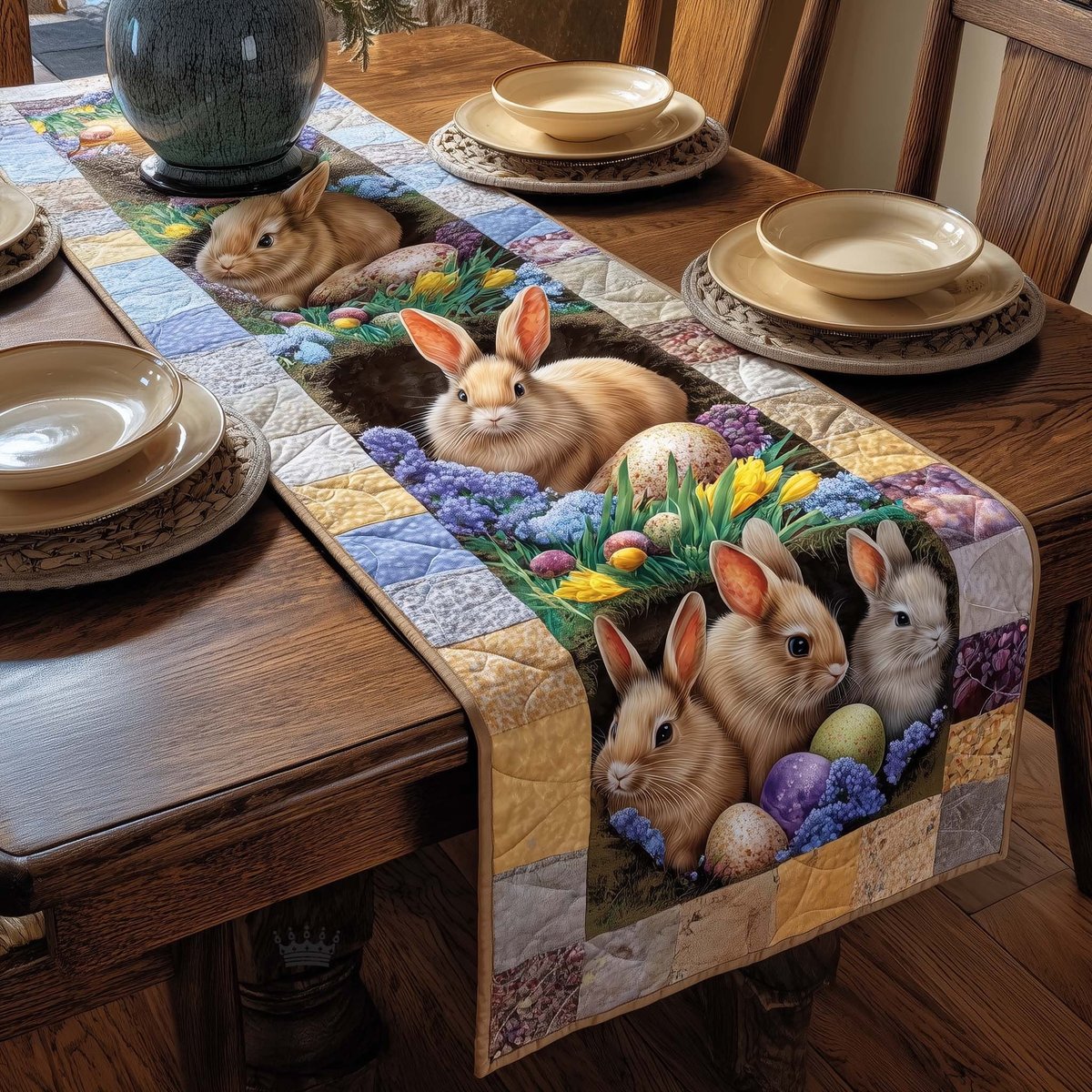 Rabbits Among Eggs and Crocuses Table Runner - Made to Order TABLE928