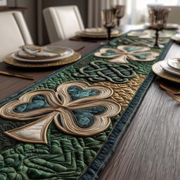 Quilled Shamrock on Green Panel Table Runner - Made to Order TABLE928