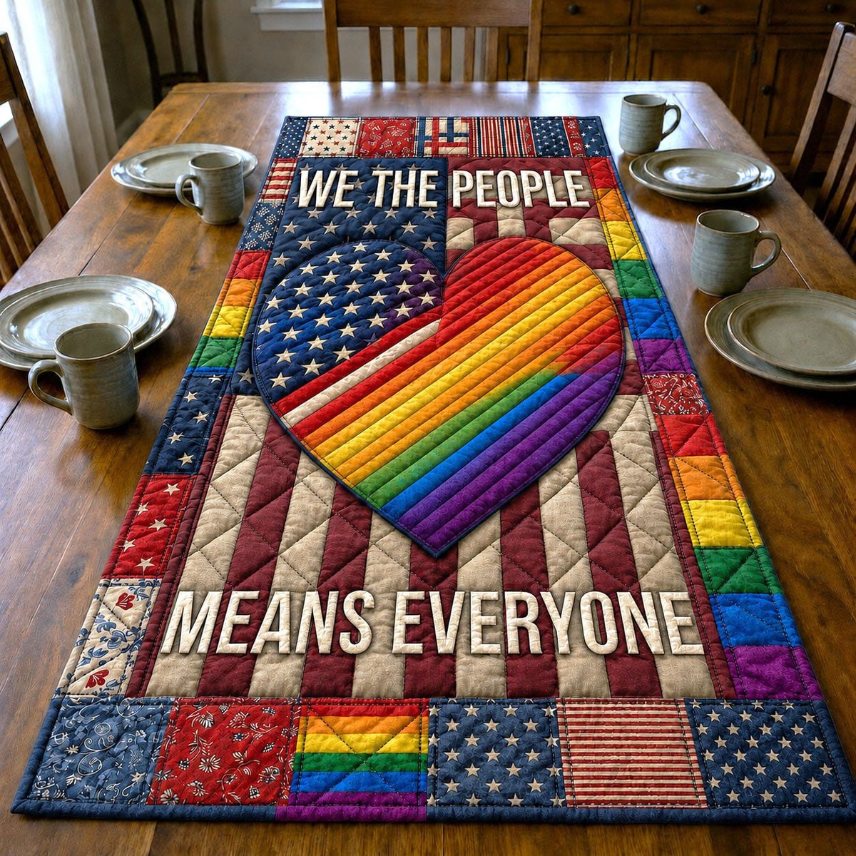 Rainbow Heart America Pride Table Runner - Made to Order TABLE928